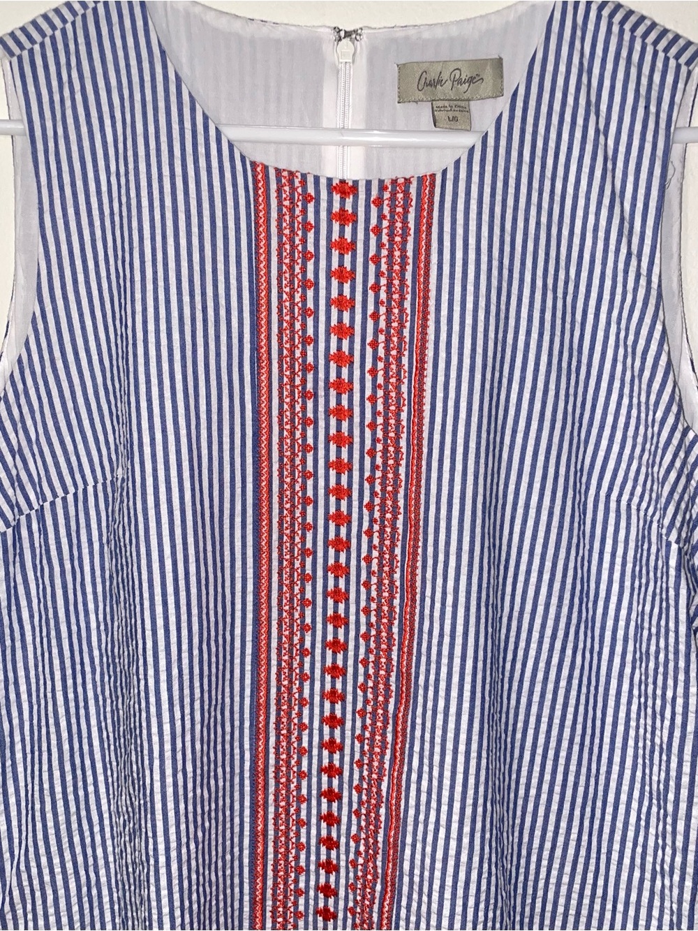 Charlie Paige Women’s Striped Seersucker Boho Embroidered Shift Dress - Picture 6 of 13